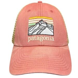 Patagonia Line Logo Ridge LoPro Mesh Trucker Hat Cap Coral Salmon Pink Faded